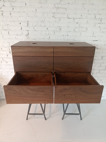 Wooden dresser with metal legs