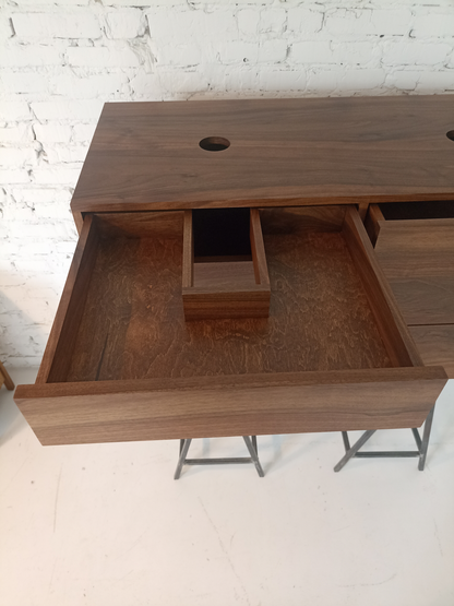 Wooden dresser with metal legs