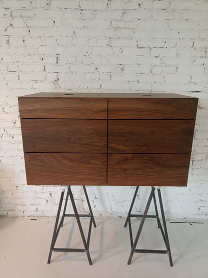 Wooden dresser with metal legs