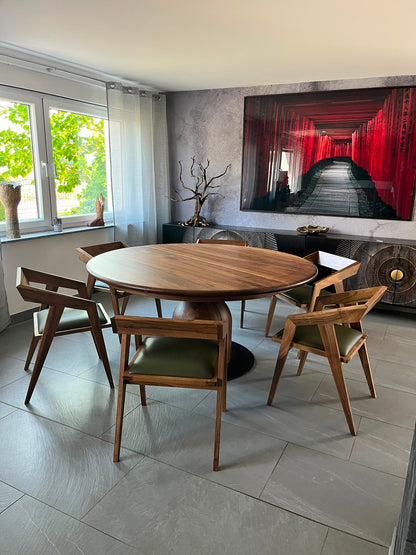 FREYA | Extendable Round Dining Table – Dark Walnut
