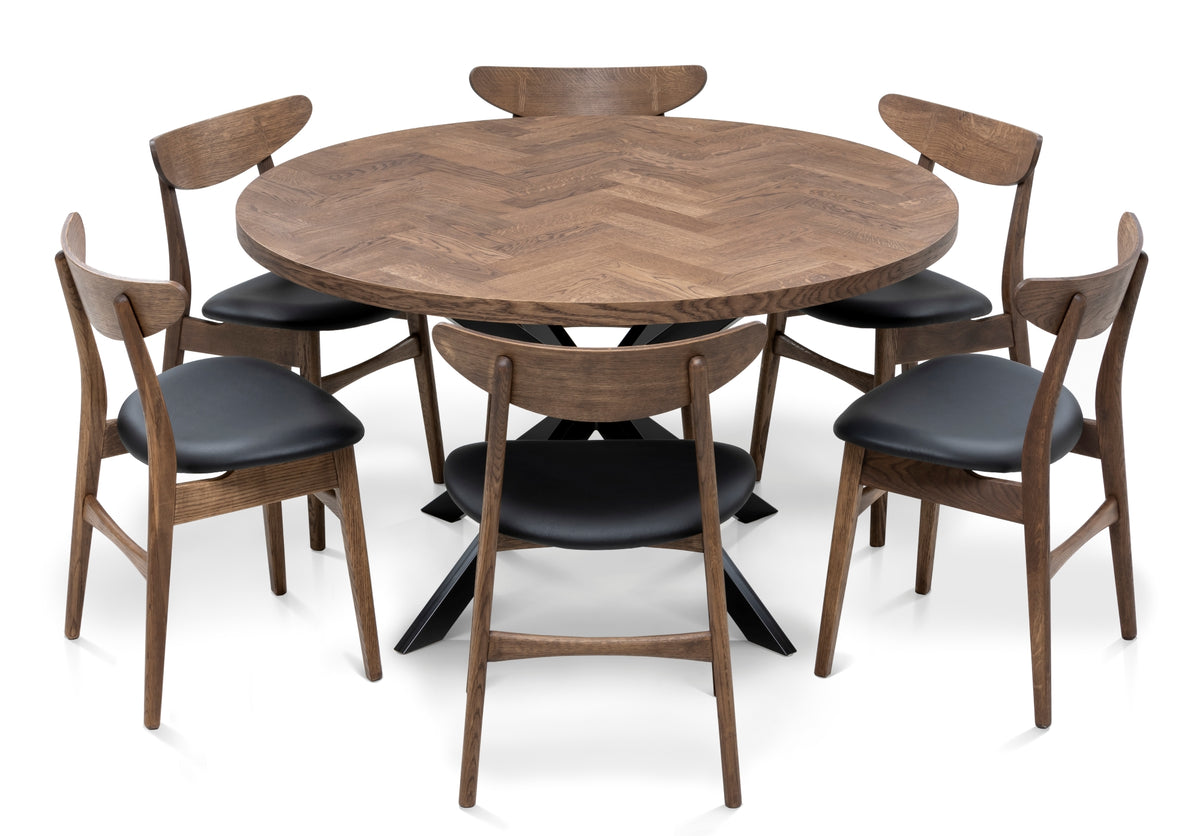 ISKRA | Round Herringbone Dining Table – Solid Oak