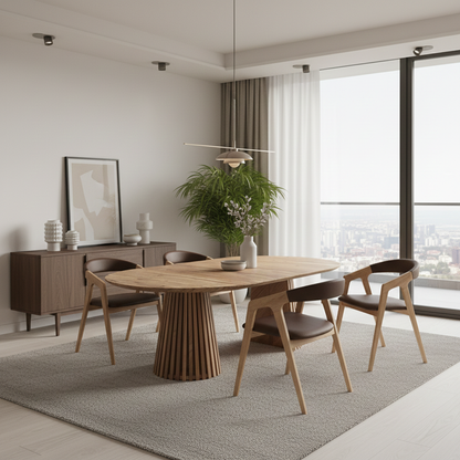 LIA | Extendable Round Dining Table – Natural Walnut