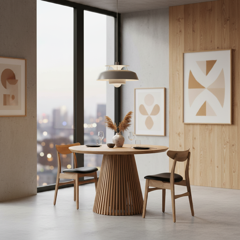 LIA | Extendable Round Dining Table – Natural Walnut